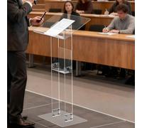 Fativo 115Cmh Clear Acrylic Podium Stand With Tilted Top & Storage Shelf, Mobile Lectern For Conference, Classroom