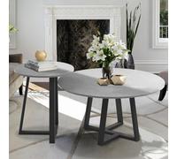 Fativo 2Pcs Round Nesting Coffee Sintered Stone Marble Table Grey End Side Tables Furniture Cross Legs 80Cm & 45Cm
