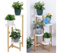 Fativo 4 Tier Indoor Corner Bamboo Plant Stand Round Planter Potted Holder End Table Display 80Cm H