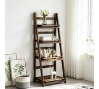Fativo 4-Tier Ladder Shelf Bookshelf Storage Rack Bookcase With Wood Frame Industrial Style Rustic Brown