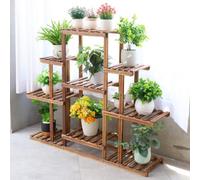 Fativo 9 Tier Wood Plant Stand Holder Book Shelf Carbonized Ladder Pot Display Balconie
