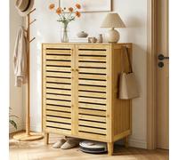 Fativo Bamboo Shoe Storage Cabinet, 5-Tier Shelves With Louvered Doors, H103 X W35 X L75Cm, Holds Up To 15 Pairs