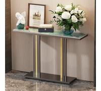 Fativo L118 X W30 X H78Cm Narrow Slim Console Table Sintered Stone Marble Hallway Entryway Porch Accent Table, Green