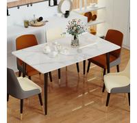 Fativo Stunning High Gloss 4-6 Seater Marble Dining Table Kitchen Dinette Table House, Bentley White