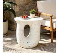 Fativo U Shape Concrete Side Table Lightweight Patio Accent Table Art Indoor/outdoor Table, White