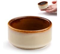Fatiya 1.4 Oz Small Ceramic Bowls, Mini Porcelain Soy Sauce Dish, Handmade Condiment Dipping Bowls for Serving Ramekins Snack Ketchup Mayonnaise Seasoning Dessert Appetizer (Brown)