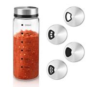 Fatiya 10 Oz Salt and Pepper Shakers with Adjustable Pour Holes, Glass Seasoning Shaker Bottle with Stainless Steel Lid & Scale, Clear Salt Dispenser Container for Kitchen Restaurant Cooking