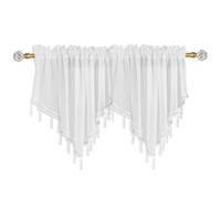 Fatiya 2 Pack Soft Sheer Valances for Windows, Rod Pocket Triangle Beaded Curtain with Hanging Beads, Small Window Valance for Living Room Bedroom Bathroom Farmhouse 51 x 23 (White)