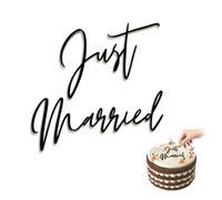 Fatiya 2 Pieces Just Married Cake Topper, 10 x 9 cm Acrylic Wedding Cake Topper, Just Married Party Decoration for Bride and Groom Anniversary Engagement Style Decor (Black)