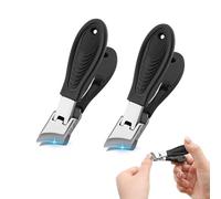 Fatiya 2 Pieces Wide Jaw Opening Slanted Nail Clippers, Anti-Splash Angled Ingrown Toenail Fingernail Clipper, Curved Slant Edge Toe Finger Nail Cutter Trimmers for Men Women Seniors (Black)