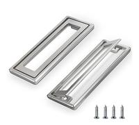 Fatiya 2Pcs Black Square Recessed Flush Door Pull, Handles for Cabinets and Drawers Zinc Alloy, Metal Trap Door Recessed Pull Handles Flat, Square Hatch Pull Handle for Cupboard, 4.5 * 1.7in (Silver)