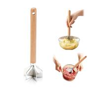 Fatiya 304 Stainless Steel Meat Chopper with Wooden Handle, 11" 6-Blade Ground Beef Chopper Tool, Heavy Duty Hamburger Meat Masher Kitchen Smasher Tool for Potatoes Jam