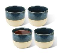 Fatiya 4 Pieces 4.2 Oz/120 ml Porcelain Espresso Cups Set, Handleless Espresso Coffee Cup, Semi-Glazed Stoneware Demitasse Mug for Mocha Latte Cappuccino Tea Wine Drinks (Blue)