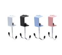 Fatiya 4 Pieces Adjustable Purse Hook for Table with 2 Prong, Heavy Duty Under Desk Mount Bag Holder, Backpack Hanger Desk Clamp for Hanging Headphone Key Office Home Organizer (4 Colors)