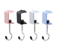 Fatiya 4 Pieces Adjustable Purse Hook for Table with Single Prong, Heavy Duty Under Desk Mount Bag Holder, Backpack Hanger Desk Clamp for Hanging Headphone Key Office Home Organizer (4 Colors)