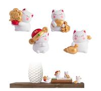 Fatiya 4 Pieces Vivid Lucy Cat Figurines, Cute Fortune Cat Statue, Kitty Miniature Sculpture Trinkets for Wealth Prosperity Success Home Office Car Decor (4 Posture)