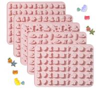 Fatiya 5 Pack 28 Shapes Silicone Gummy Molds, Total 266 Cavity Mini Fruit Snack Molds, Non-Stick Chocolate Candy Molds for Baking, Including Fruit Marine Life Animals Cute Cartoon Image (Pink)