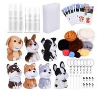 Fatiya 7 Pieces Dog Needle Felting Kit, Wool Felting Kit for Beginners Adult, Needle Felt Starter Kit Supplies with Needles Instructions Foam Pad Keychain for DIY Craft Animal Decor