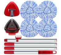 Fatmass Spin Mop Head and Brush Replacement Compatible with O Cedar RinseClean 2-Tank System, 4 Mop Replace Heads, 1 Handle, 1 Base and 1 Scrub Brush Combo Set