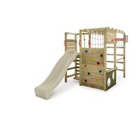 FATMOOSE ActionArena Air Climbing Play Tower with Sage Green Slide with Ladder, Basketball Hoop and Garden Play Accessories