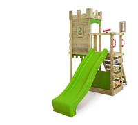 Fatmoose BoldBaron Boost XXL Castle Play Fort with Slide Apple Green, Outdoor Children's Climbing Frame with Sandbox, Ladder & Play Accessories