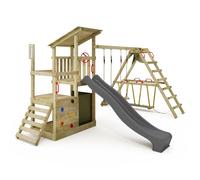 FATMOOSE FruityForest Fun XXL Play Tower with Surf Construction, Swing and Slide, Outdoor Climbing Tower for Children with Sand Box for Garden (Anthracite)