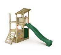 FATMOOSE Play Tower Climbing Frame FruityForest Fun XXL with Green Slide, Outdoor Children's Climbing Tower with Sandpit, Ladder and Play Accessories for the Garden