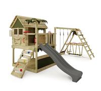 FATMOOSE TikaTaka Town XXL Play Tower with Swing and Slide in Anthracite for Children with Sandpit, Ladder and Garden Play Accessories