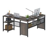 FATORRI L Shaped Computer Desk, Industrial Home Office Desk with Shelves, Rustic Wood and Metal Corner Desk (Walnut Brown, 59 Inch)