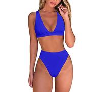 fatty tiger Womens High Waisted Thong Bikini Sets Sexy Brazilian Triangle Top Deep V Neck Two Piece Swimsuit Bathing Suits, Royal Blue, Medium