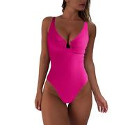 fatty tiger Womens One Piece Swimsuits Swimming Costume Tummy Control U Wire Bathing Suit Ruched Push Up Swimming Women Swimwear High Cut Monokini, Hot Pink, Medium