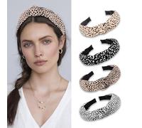 FatySuby 4-Pack Headbands for Women Leopard Print Top Knotted Stretchy Hairbands Fashion Accessories for Women & Girls, Soft Twist Knot Headband for Home, Yoga, Work, Party
