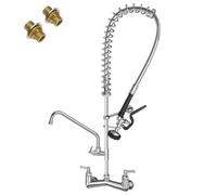 FAUAID Commercial Sink Faucet with Sprayer 36" Height 8" Brass Construction Wall Mount Commercial Kitchen Faucet with Pull Down Pre Rinse Sprayer and 12" Swing Spout for 2/3 Compartment Sink (36")