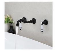 Faucet, Antique Brass Bathroom Widespread Sink Faucet Wall Mount 3 Holes 2 lever Knobs Brass Lavatory Basin Mixer Tap Mixing