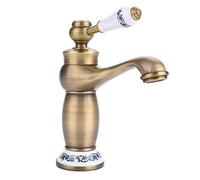 Faucet Antique Brass Floral Pattern Single Handle Mixer Tap with Standard Fittings Cold/Hot Water Faucet for Bathroom (Brass)