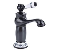 Faucet Antique Brass Floral Pattern Single Handle Mixer Tap with Standard Fittings Cold/Hot Water Faucet for Bathroom (Black)