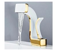 Faucet, Basin Sink Faucet Bathroom Waterfall Faucet Pedestal Brass Single Handle Single Hole Hot/Cold Water Mixer Valve Wash Faucet