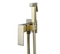 Faucet Bidet Sprayer for Toilet Brushed Gold, Solid Brass Hand Held Toilet Bidet Sprayer, Hot and Cold Bathroom Douche Kit, Cloth Diaper Sprayer Water-tap