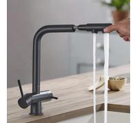 Faucet Brushed Gold Pull Out Kitchen Faucet with 360° Rotation Sprayer Brass Purifier Tap for Vessel Sink Modern Drinking Water Mixer (Black A)