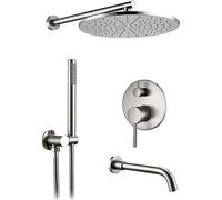 Faucet Brushed, Stainless Steel System Tub Spout, Wall Mount Rain Mixer Shower Set with Hand Shower,12inch