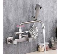 Faucet Concealed, 304 Stainless Steel, hot and Cold Water Mixer, Wall Mount Kitchen faucets, Inclined Pull-Out Spray, Sink Laundry Pool Faucet-Oblique Seven-Tube wit