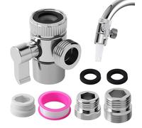 Faucet Diverter Valve with Aerator, Universal 3 Way Sink Faucet Adapter with M22 M24 G1/2 Adapters, Kitchen Bathroom Tap Splitter, Easy Install Faucets Diverter Valve for Sprayer and Shower