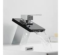 Faucet , Faucets,Basin Mixer Tap Bathroom Waterfall Faucet, Glass Waterfall Brass Basin Faucet, Bathroom Mixer Tap, Deck Mounted Basin Sink Mixer Tap for Bathroom Kitchen ( Color : B , Size : With Hos
