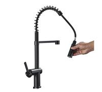 Faucet, Kitchen Faucets Brush Brass Faucets for Kitchen Sink, Single Lever Pull Out Spring Spout Mixers Tap Hot Cold Water Crane(Matte Black-1)