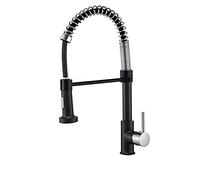Faucet Kitchen Tap Brass 360°Rotation Sink Mixer Spring Type Pull-Out Taps There is an Adjustment Function Button at The Nozzle,Gold(Black Chrome)