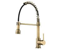 Faucet Kitchen Tap Brass 360°Rotation Sink Mixer Spring Type Pull-Out Taps There is an Adjustment Function Button at The Nozzle,Gold(Bronze) water-tap