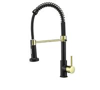 Faucet Kitchen Tap Brass 360°Rotation Sink Mixer Spring Type Pull-Out Taps There is an Adjustment Function Button at The Nozzle,Gold(Black/Gold) water-tap