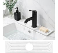Faucet Mat for Kitchen Sink, Diatomite Fast Drying Stone Sink Tray, Super Absorbent Stone Splash Guard Drip Mat for Kitchen and Bathroom Counter (Square, White, 40x10cm)