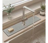 Faucet Mat for Kitchen Sink, Diatomite Fast Drying Stone Sink Tray, Super Absorbent Stone Splash Guard Drip Mat for Kitchen and Bathroom Counter (Square, Light Grey, 60x10cm)