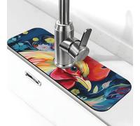 Faucet Mat for Kitchen Sink Splash Guard Super Absorbent Faucet Draining Mat Art Colorful Chicken Behind Faucet Drip Catcher Tray Drying Mat Pad for Bathroom Sink Mat 14 X 38 cm